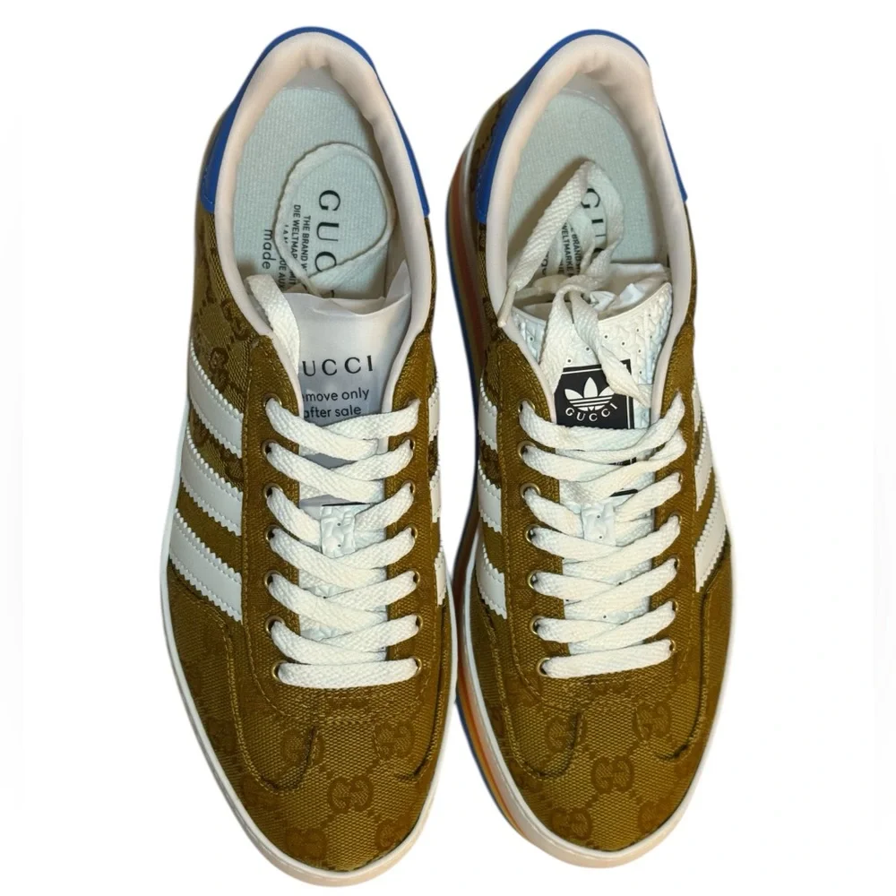 Gucci x Adidas Gazelle Platform Sneakers in GG Canvas Size 8